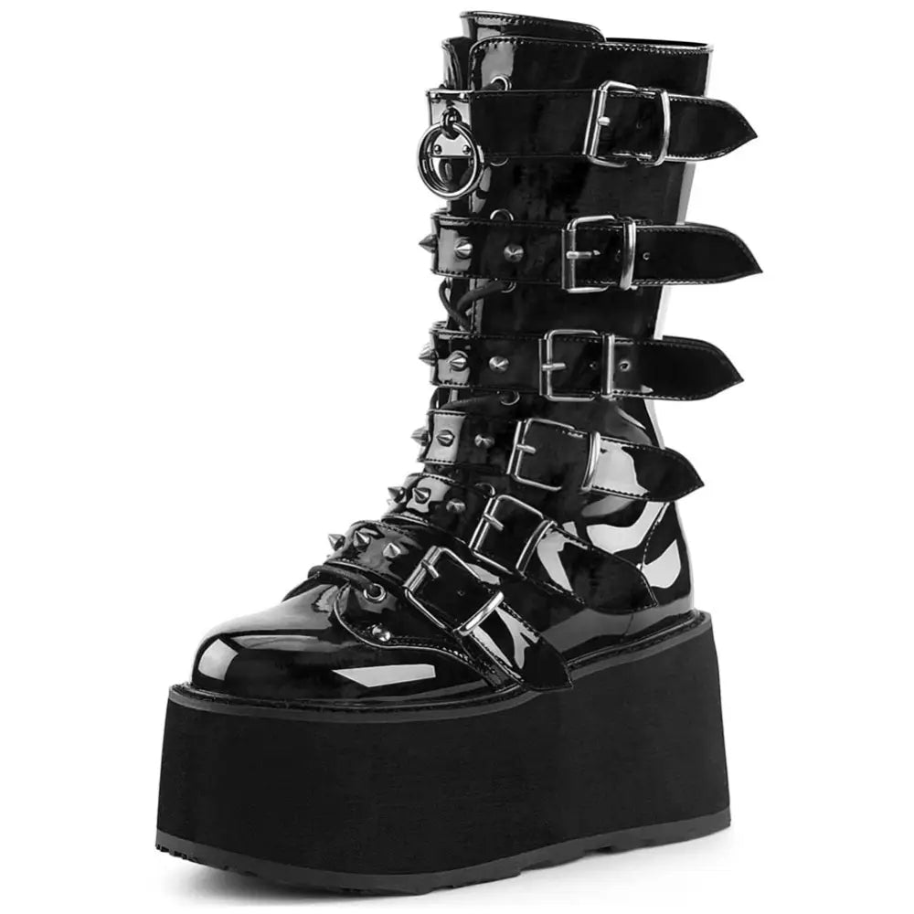 Gothic Platform Buckles Mid Calf Boots Euro Size E / 5