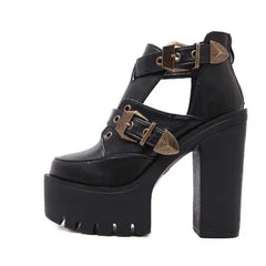 Gothic Platform PU Vegan Leather Double Buckle Boots