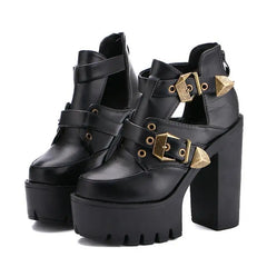 Gothic Platform PU Vegan Leather Double Buckle Boots