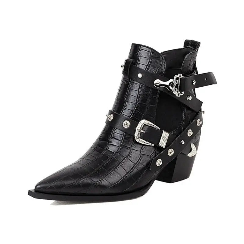 Gothic Pointed Toe Square Heels Ankle Boots