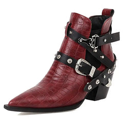 Gothic Pointed Toe Square Heels Ankle Boots Euro Size Red