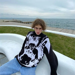 Gothic Printed Loose Knitted Sweater