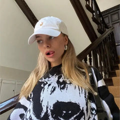 Gothic Printed Loose Knitted Sweater for Women