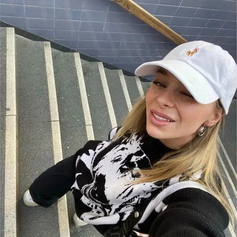 Gothic Printed Loose Knitted Sweater for Women