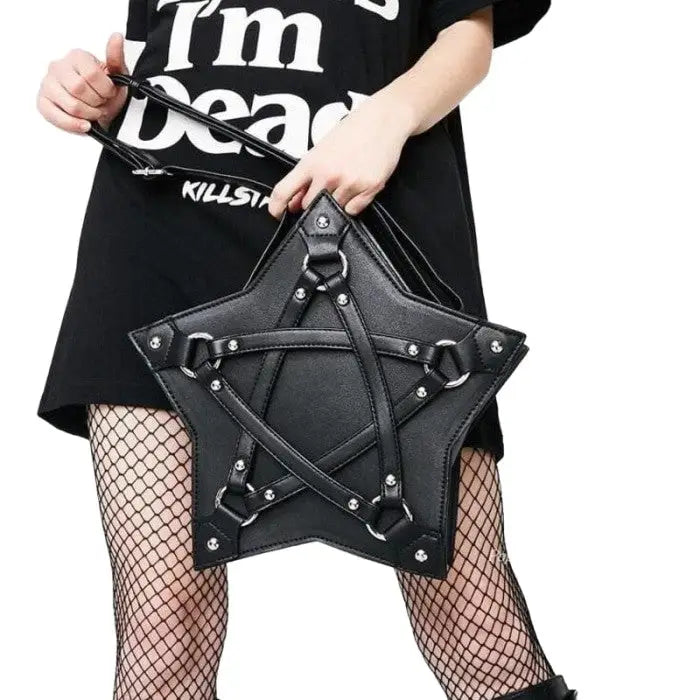 Gothic PU Leather Pentagram Star Dark Shoulder Bag Black