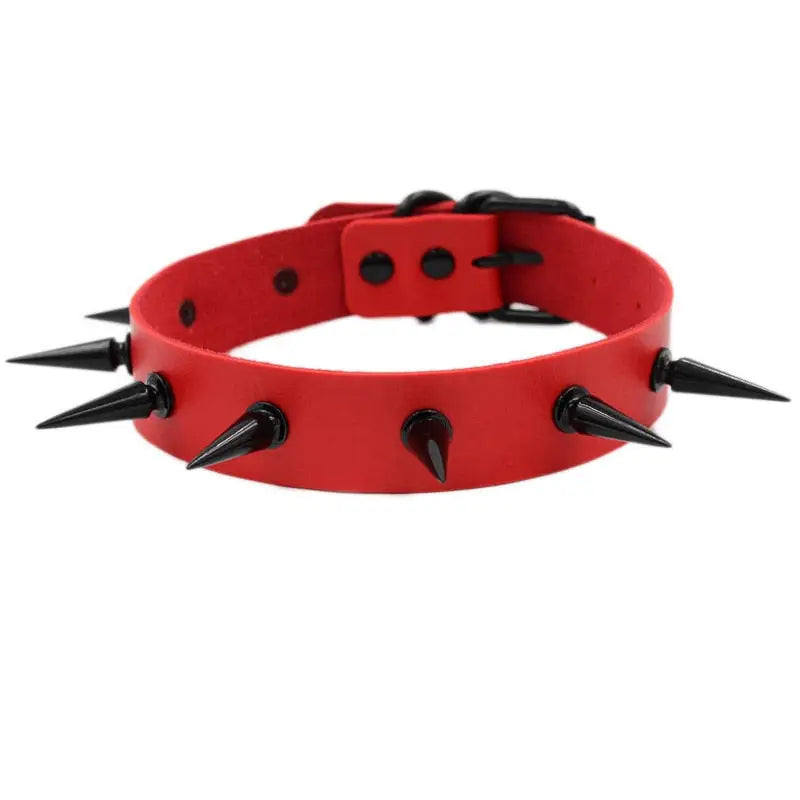 Gothic Punk O-ring Spike Collar Studded - red / One Size