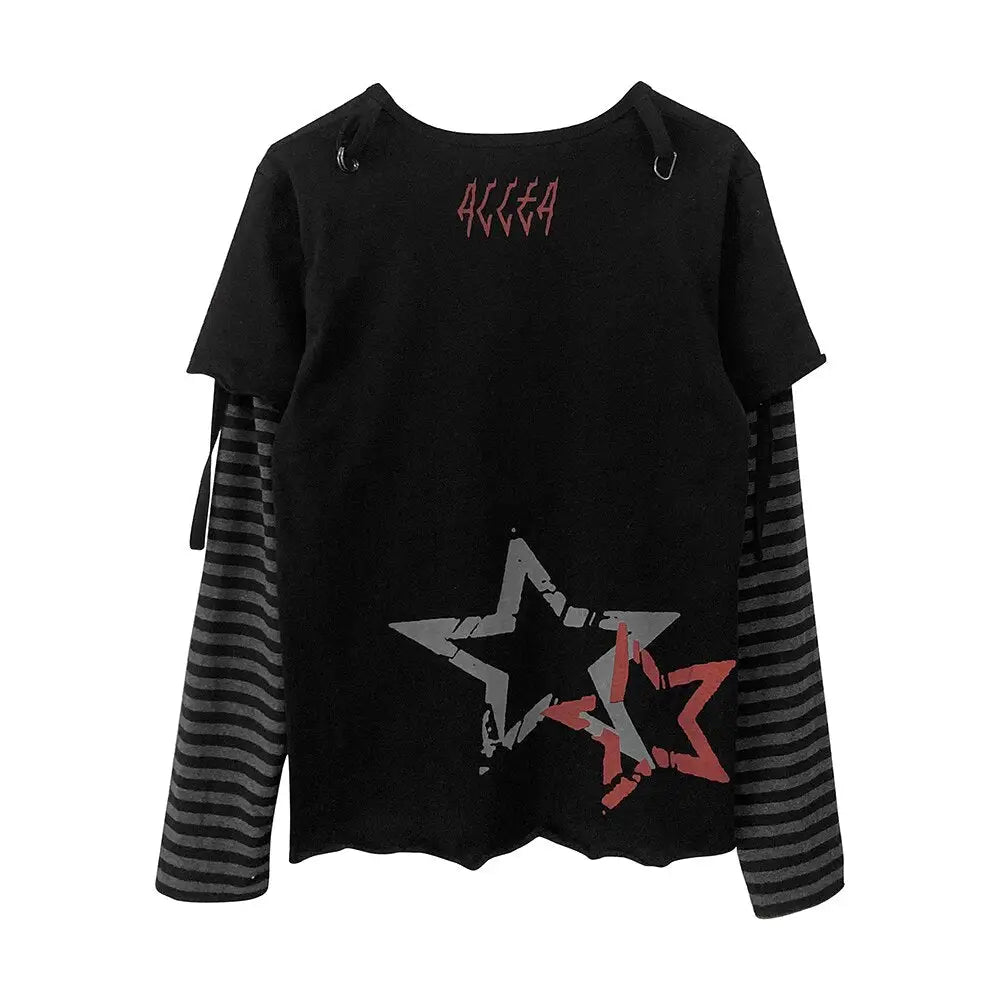 Gothic Punk Skull and Star Print Sweatshirt - Black