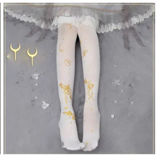 Gothic Rabbit Gold & Moon High Socks