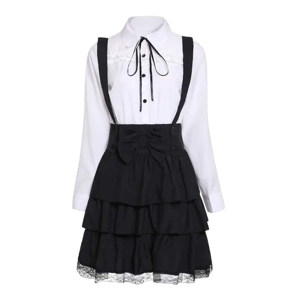 Gothic Ruffles Lace Up Retro Punk Dress 34 Inches Waist