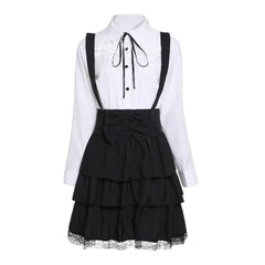 Gothic Ruffles Lace Up Retro Punk Dress 34 Inches Waist