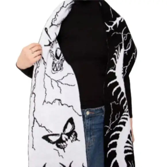 Gothic Skeleton Butterfly Scarf Black