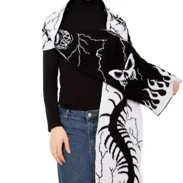 Gothic Skeleton Butterfly Scarf Black