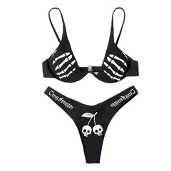 Gothic Skeleton Hand Backless Bikini Set