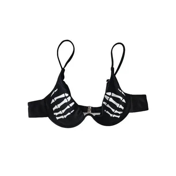 Gothic Skeleton Hand Backless Bikini Set