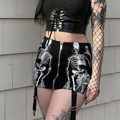 Gothic Skeleton Print Mini Skirts