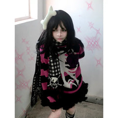 Gothic Skeleton Striped Knitted Sweater for Men and Women