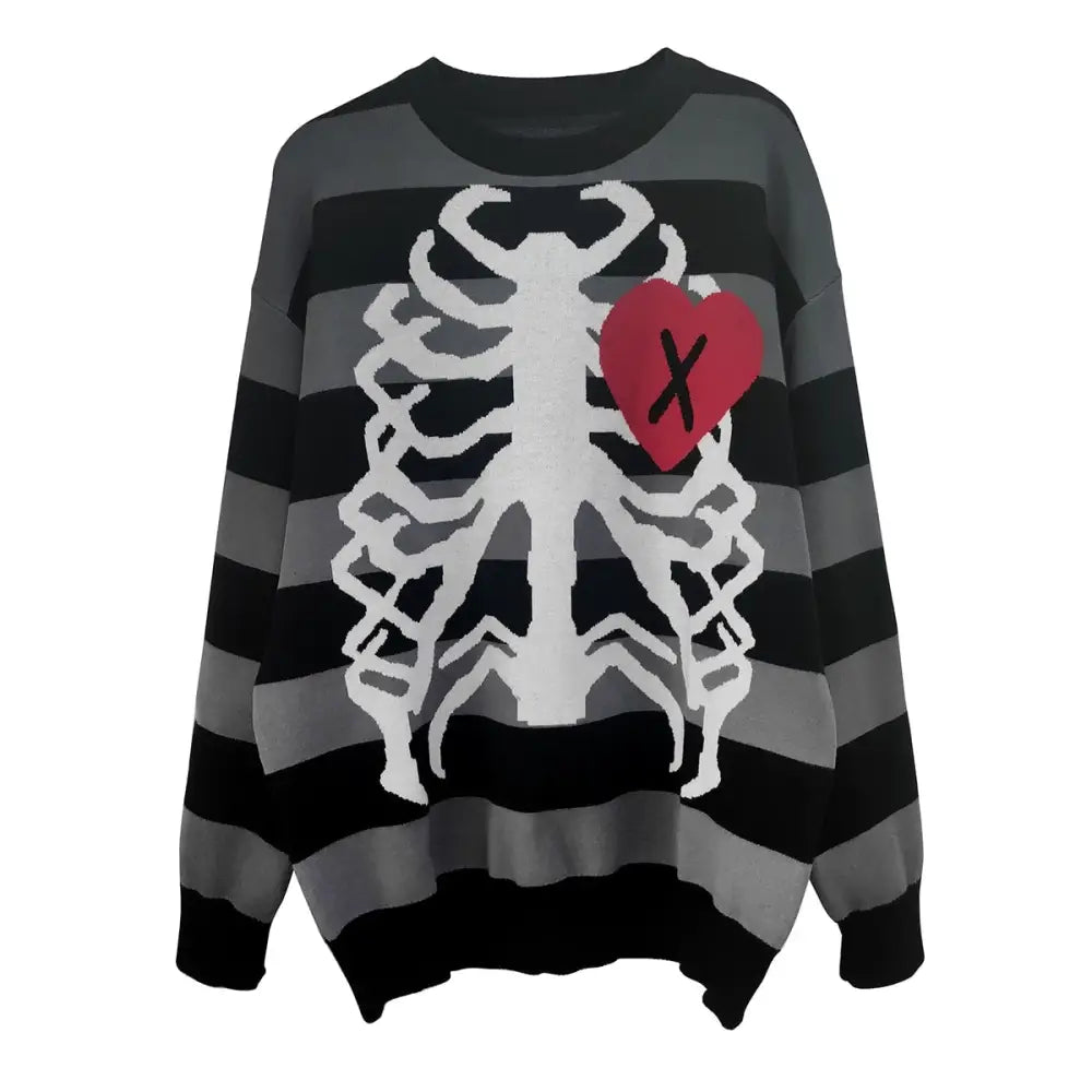 Gothic Skeleton Striped Knitted Sweater for Men and Women