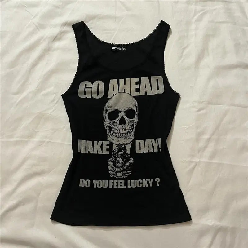 Gothic Skull Tank Top Go Ahead Make My Day Design