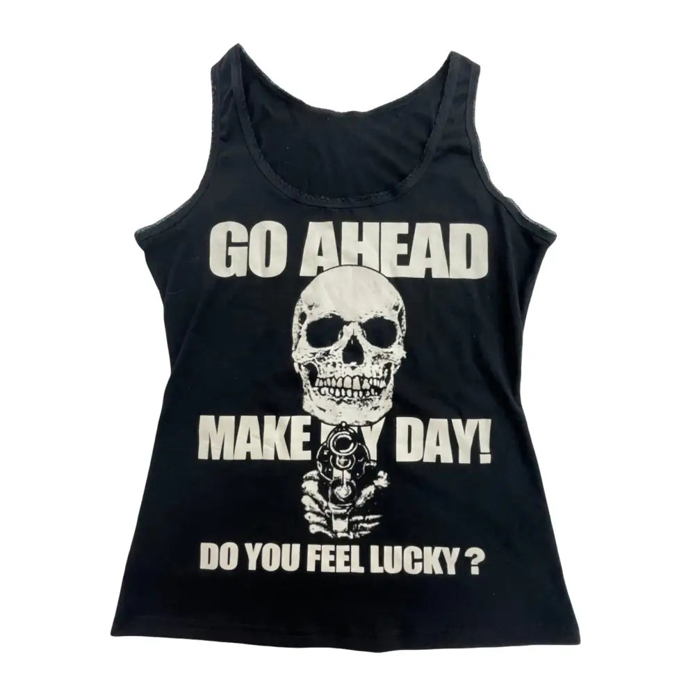 Gothic Skull Tank Top Go Ahead Make My Day Design Black / S