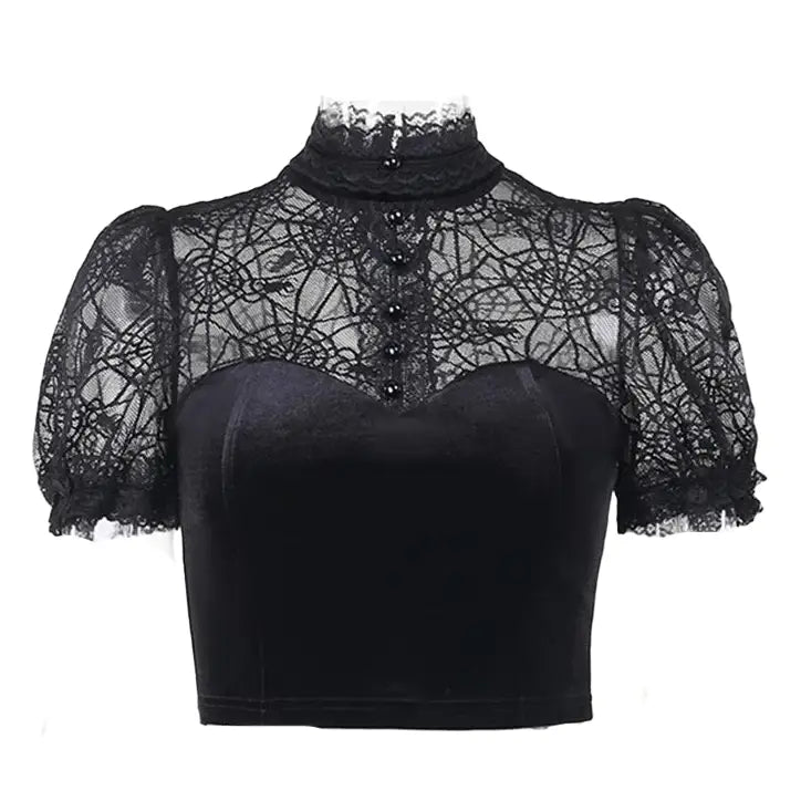 Gothic Spider Mesh Hollow Top - Black / S - top Blouse