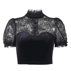 Gothic Spider Mesh Hollow Top for Women Black / S