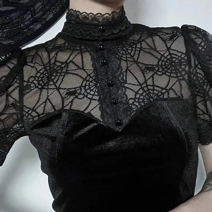 Gothic Spider Mesh Hollow Top for Women
