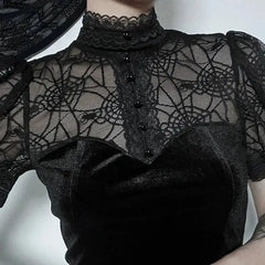 Gothic Spider Mesh Hollow Top for Women