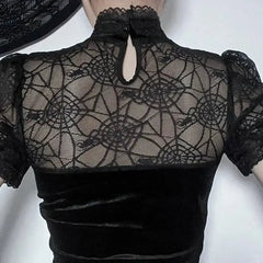 Gothic Spider Mesh Hollow Top for Women