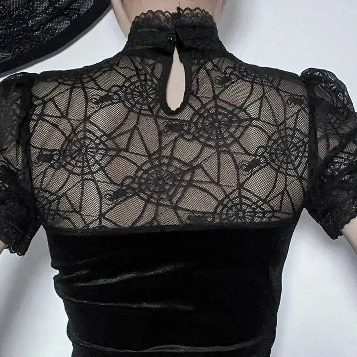 Gothic Spider Mesh Hollow Top