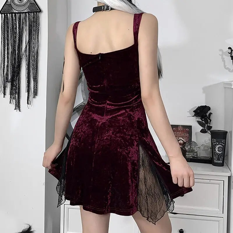 Gothic Square Neck Lace Stitching Short Dress