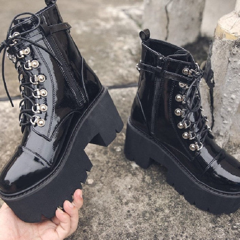 Gothic Style Ankle High Heels Platform Boots - boots