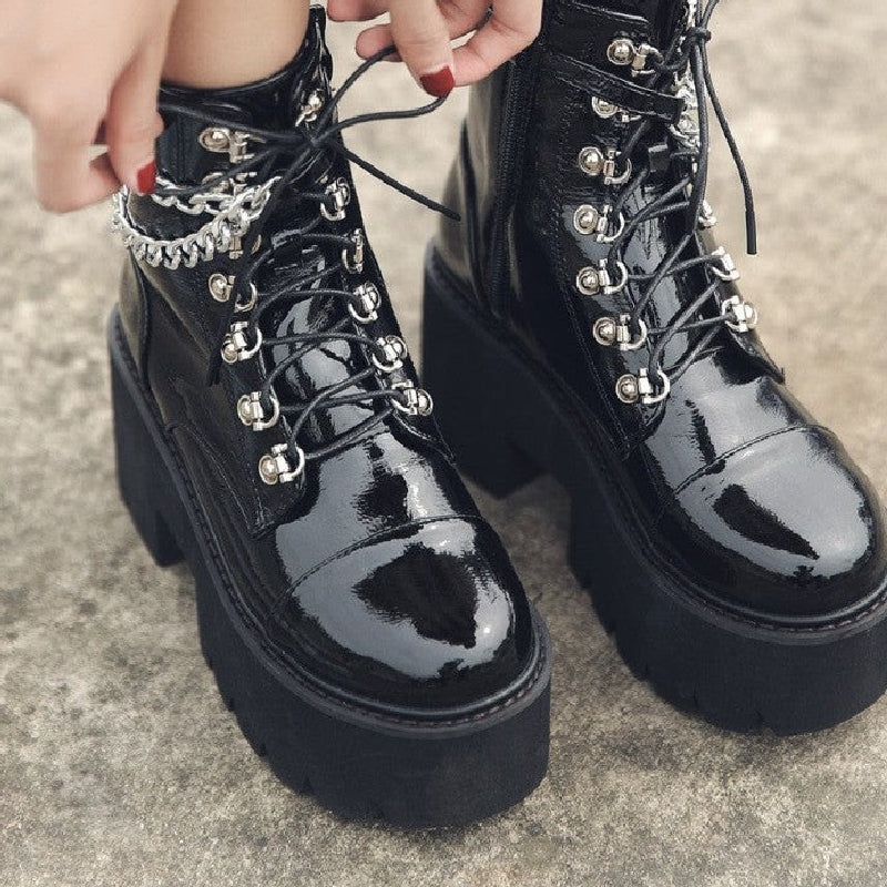Gothic Style Ankle High Heels Platform Boots - boots