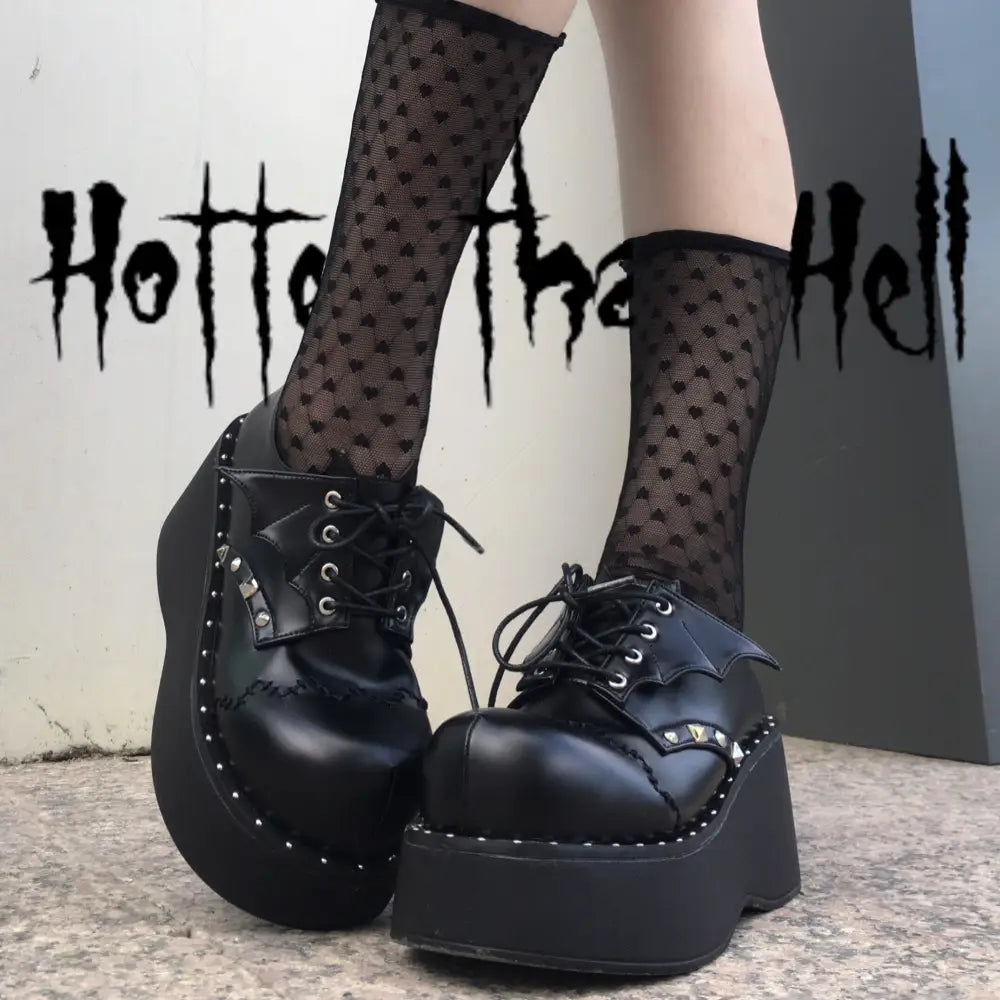 Gothic Style Harajuku Bat Platform Mary Jane Shoes Black