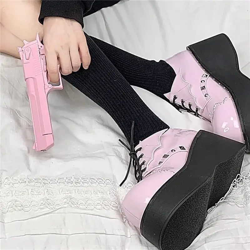 Gothic Style Harajuku Bat Platform Mary Jane Shoes Pink / 40