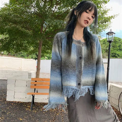 Gothic Tie Dye Tassel Loose Cardigan