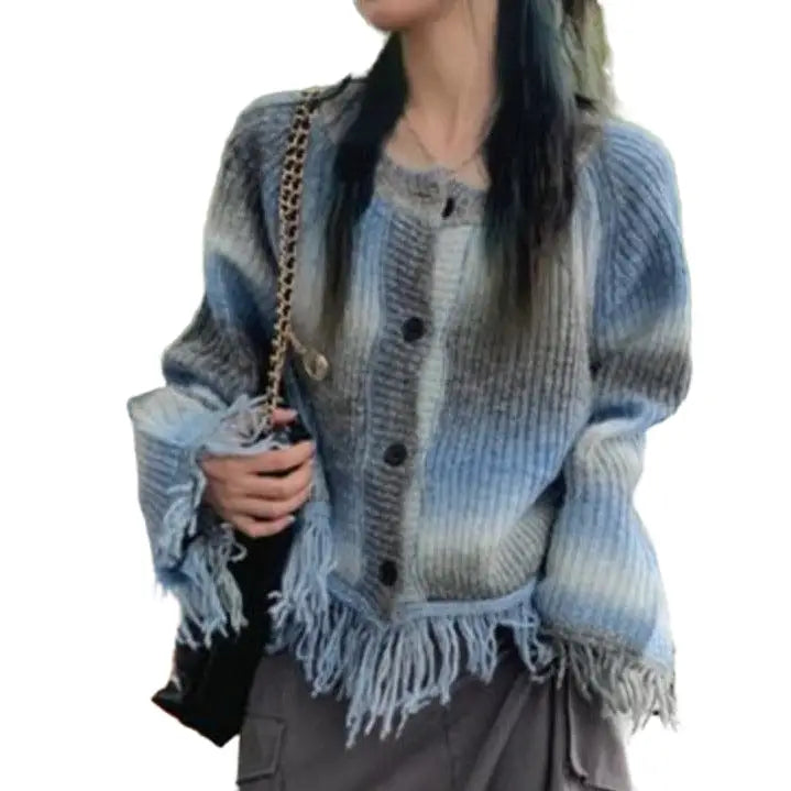 Gothic Tie Dye Tassel Loose Cardigan