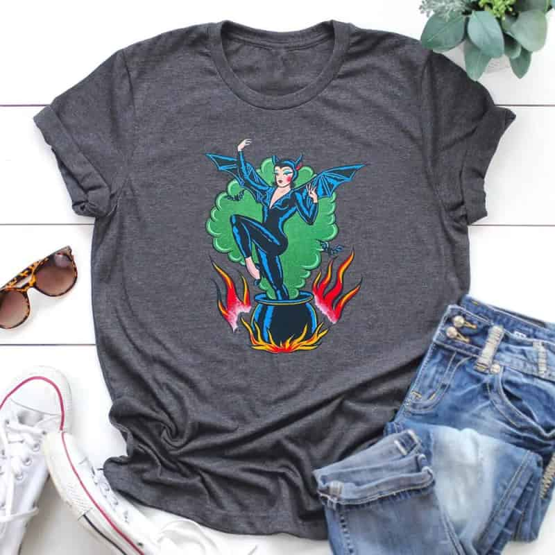 Gothic Witch T-Shirt with Bat Wings