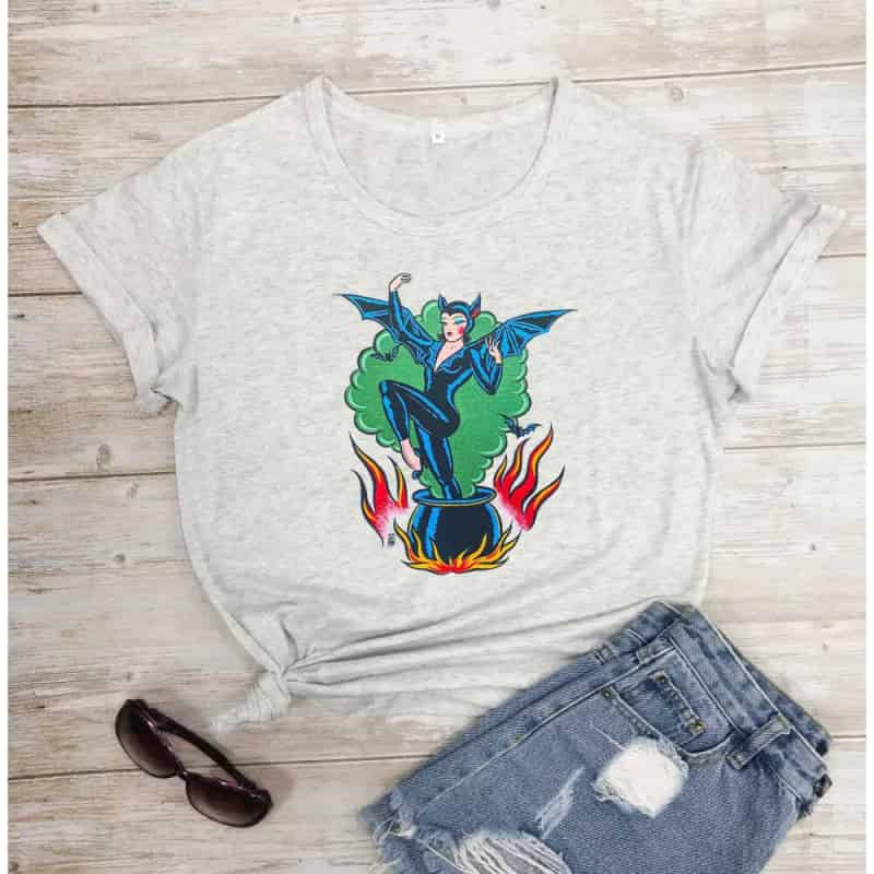 Gothic Witch T-Shirt with Bat Wings