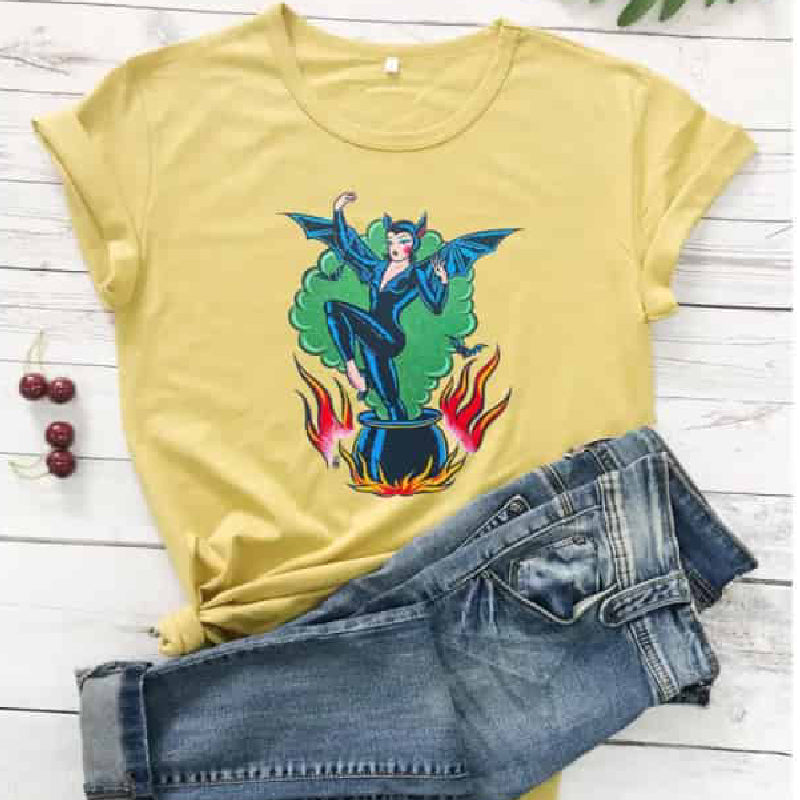 Gothic Witch T-Shirt with Bat Wings