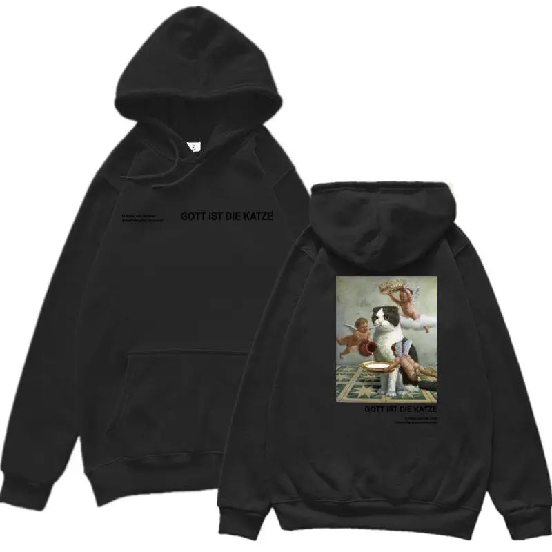 Gott Ist Die Katze Angels and Cat Graphic Hoodie Black / S