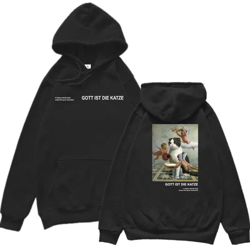 Gott Ist Die Katze Angels and Cat Graphic Hoodie Black2 / XL
