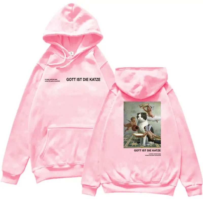 Gott Ist Die Katze Angels and Cat Graphic Hoodie Pink / S