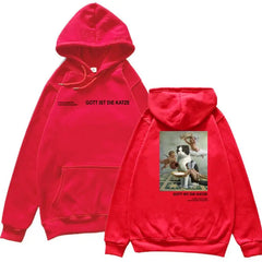 Gott Ist Die Katze Angels and Cat Graphic Hoodie Red / M