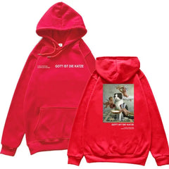 Gott Ist Die Katze Angels and Cat Graphic Hoodie Red2 / XXL
