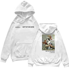 Gott Ist Die Katze Angels and Cat Graphic Hoodie White / XXL