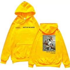Gott Ist Die Katze Angels and Cat Graphic Hoodie Yellow / L