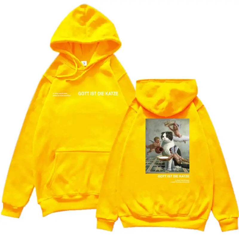 Gott Ist Die Katze Angels and Cat Graphic Hoodie Yellow3
