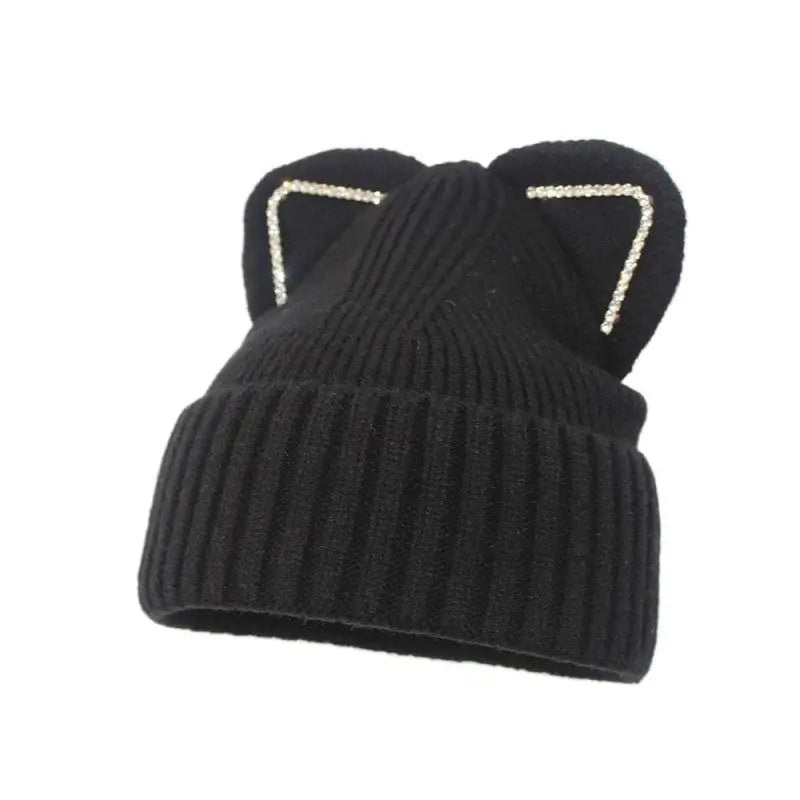 Gradient Color Soft Knitted Beanie for Winter Black-Ears
