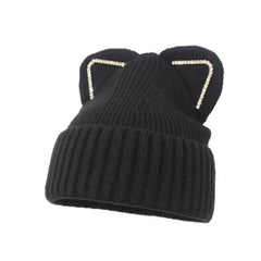 Gradient Color Soft Knitted Beanie for Winter Black-Ears