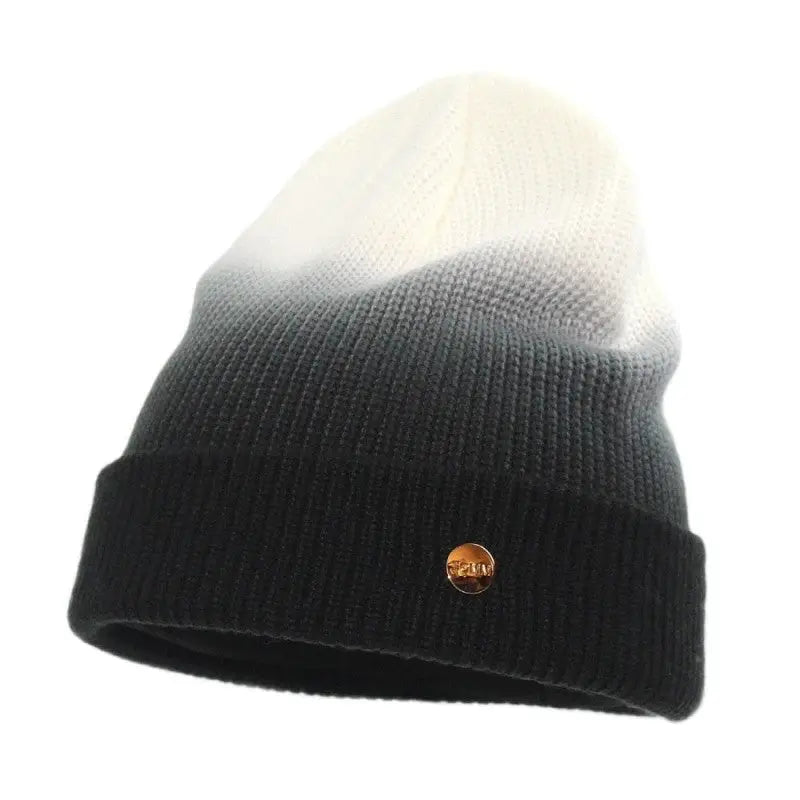 Gradient Color Soft Knitted Beanie for Winter Black-White